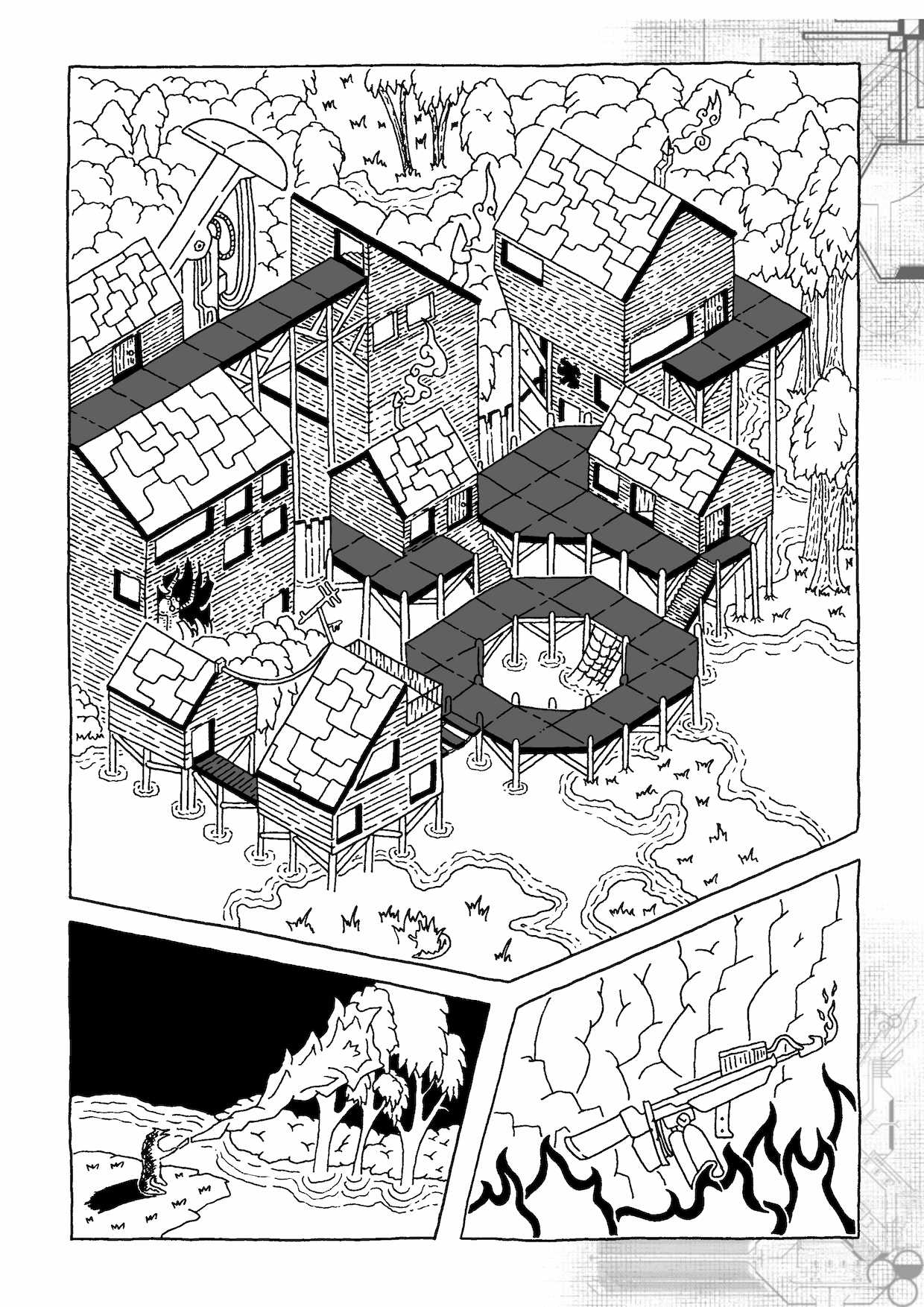 Swamp Settlement - Alligator alien swamp world for WeirdspaceRPG